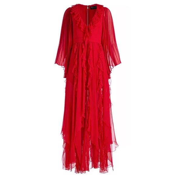 Alice+ Olivia Day Sunburst Red Pleated Sleeve Ruffle Tiered Maxi Dress Size 0 - Picture 4 of 16